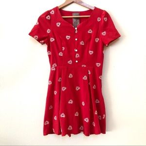 Retro red mini dress with diamond hearts